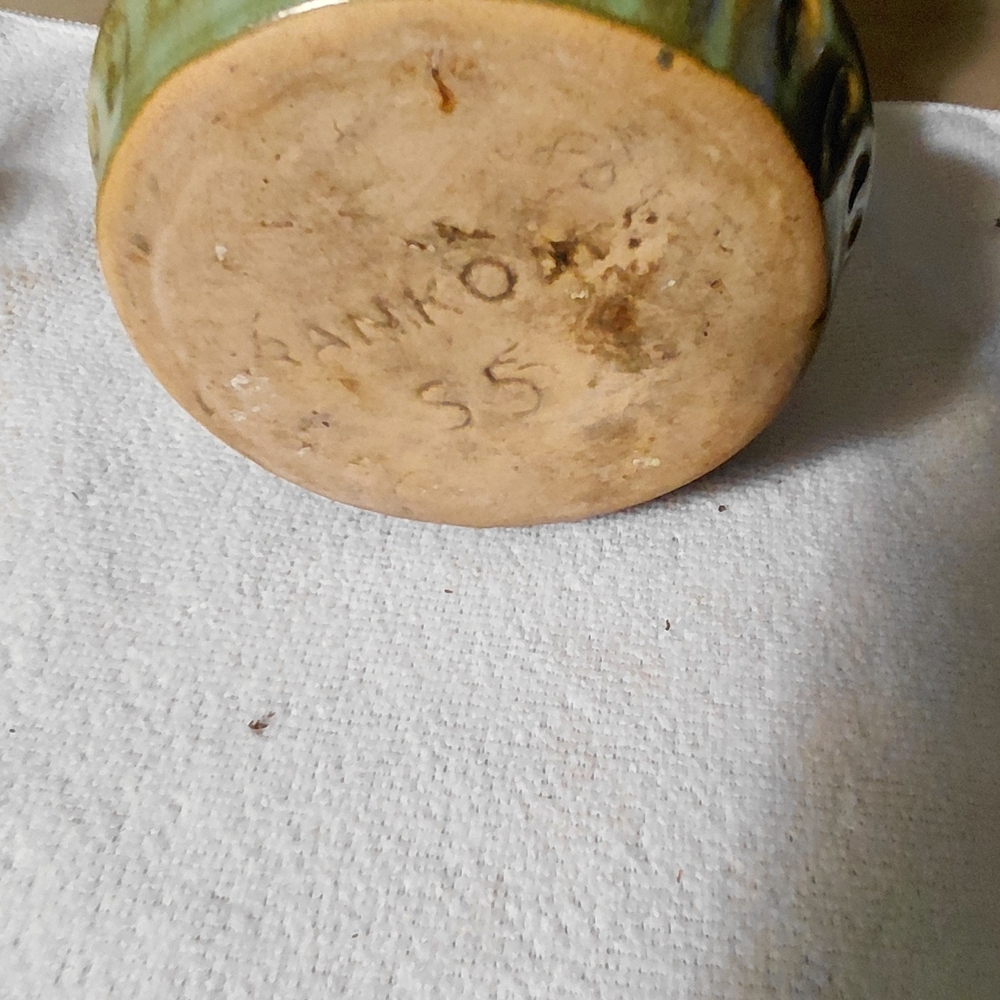 Green and Brown Drip Glaze Ceramic Planter with Saucer - Picture 9 of 10